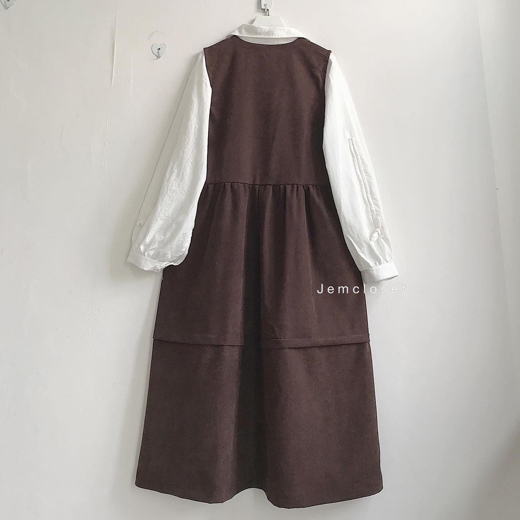 Yếm váy nhung mĩ dài gồm 2 màu Đen & Nâu Anko - 7145 ( Jem Closet )