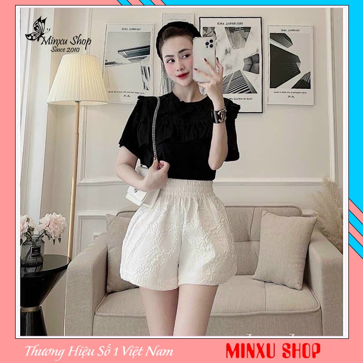 Quần đùi nữ cạp chun có 2 TÚI sâu to, quần short nữ lưng cao ống rộng vải xốp phồng 3D cao cấp Minxu Shop QX30