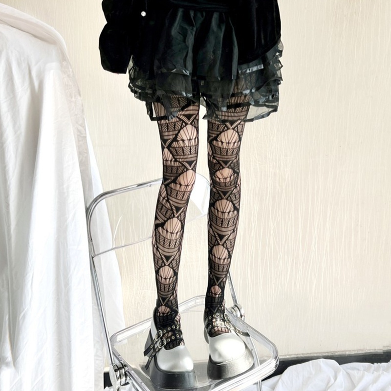 XIXI Quần Tất Lưới Họa Tiết Hình Học Phong Cách Gothic Thời Trang