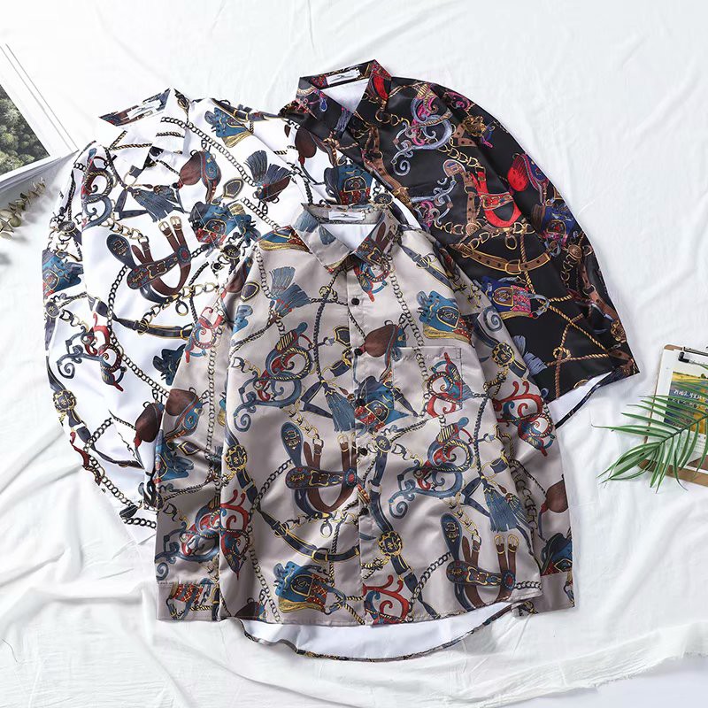 European and American style printed long-sleeved shirt for men
