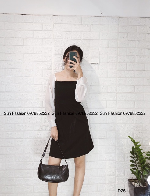 Đầm trễ vai, rớt vai, cổ U Sun Fashion tay dài có sẵn mút ngực