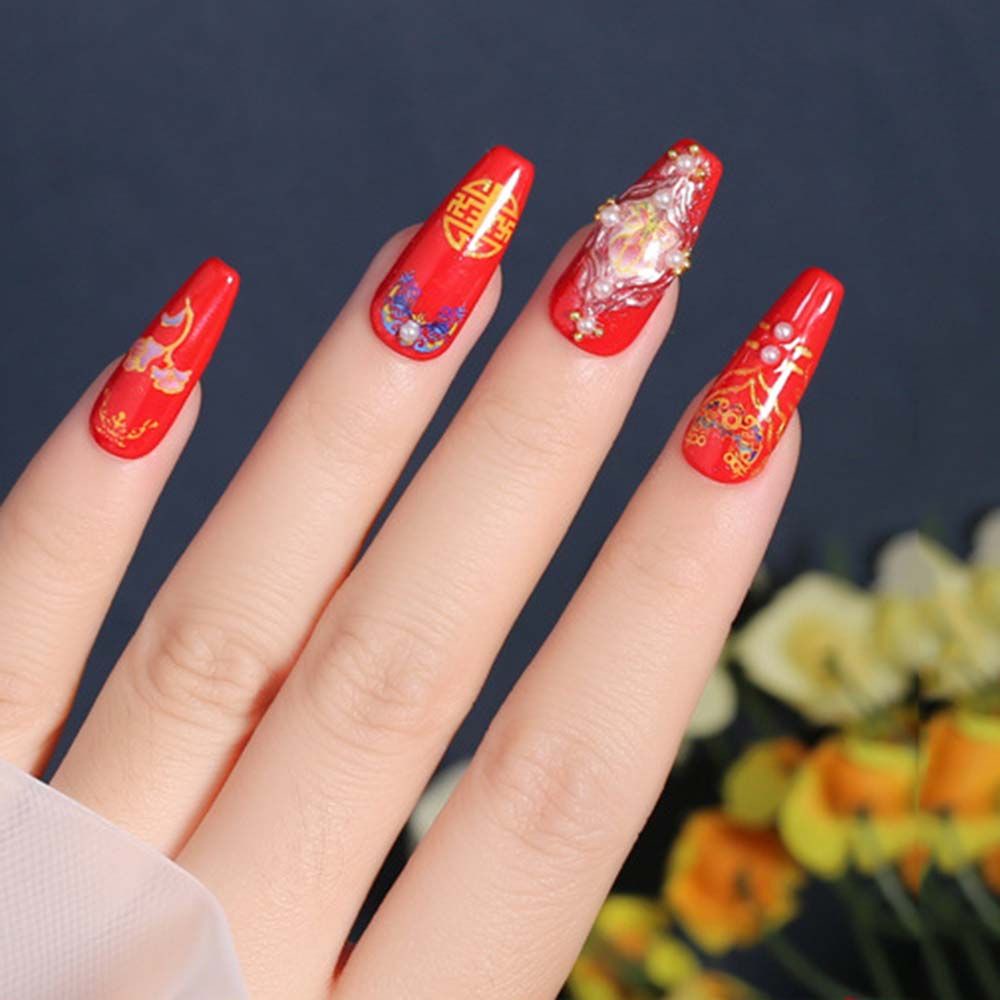 [Hàng mới về] Miếng dán trang trí móng tay 3D họa tiết chúc mừng năm mới Trung Hoa 2022 diy