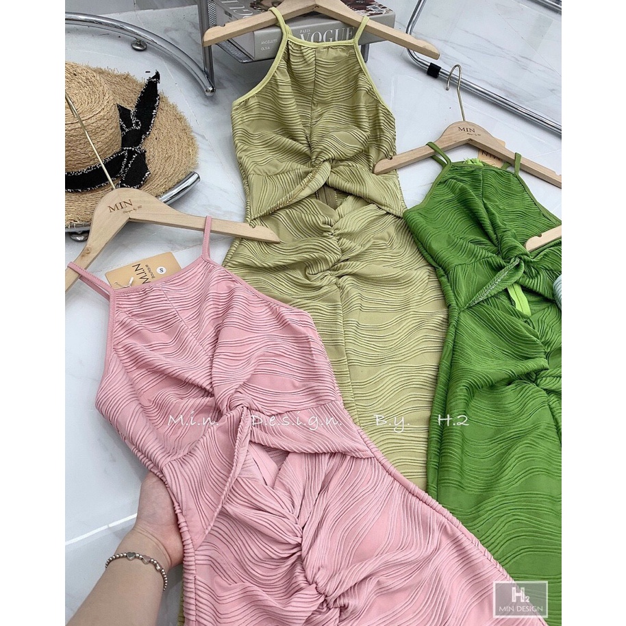 Váy body khoét eo đầm xoắn eo xuất xịn màu xanh