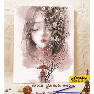 D725 Tranh tô màu theo số sơn dầu số hóa ARTSHOP đã căng khung sẵn và dầu phủ bóng
