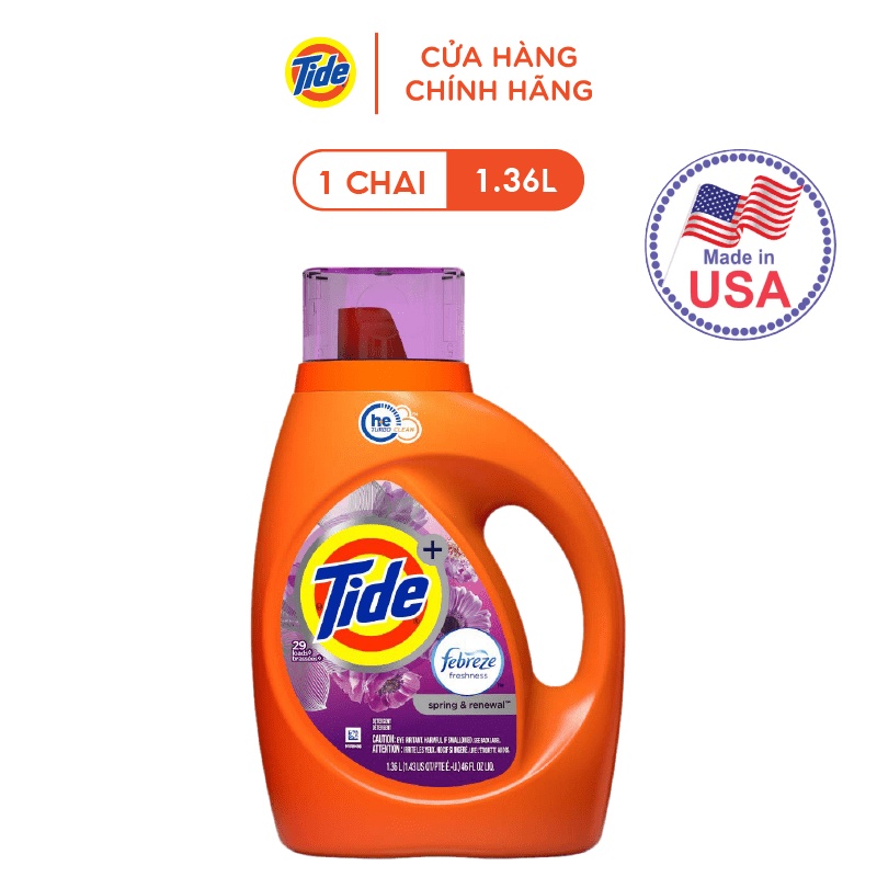 (Hàng nhập khẩu USA) Nước giặt cao cấp Tide+ Febreze Freshness Spring &amp; Renewal 1,36L