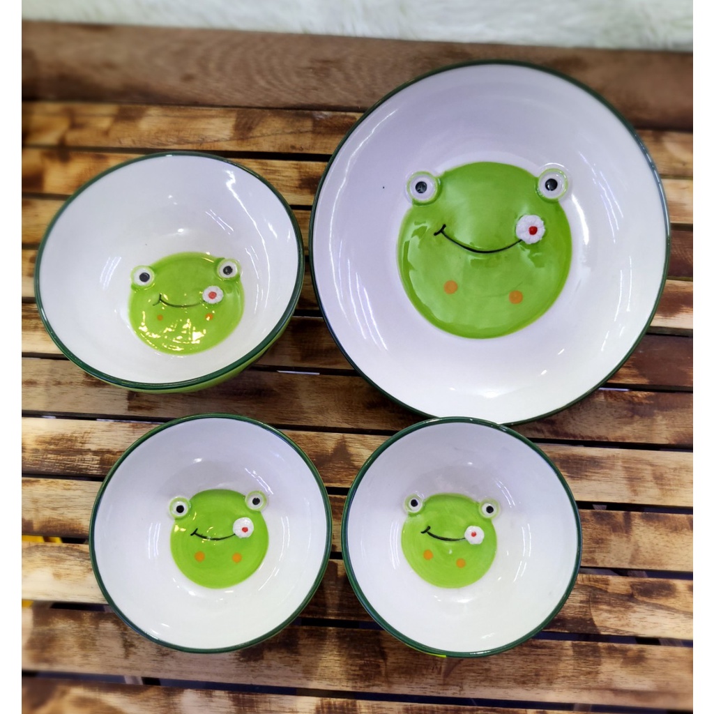 Bát Sứ Bát Ăn Cơm Bộ Bát Đĩa Decor sét ếch xanh 4 món siêu cute