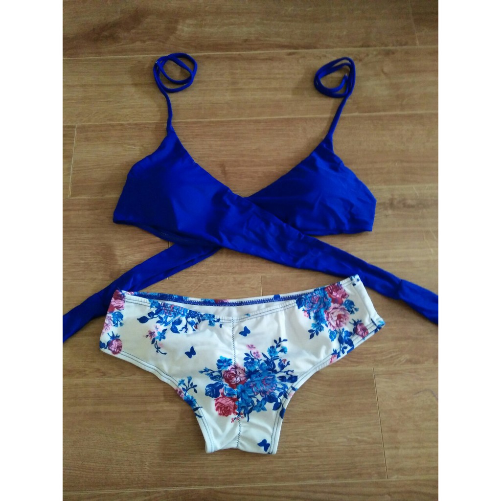 [Thanh lý, Ảnh thật] - bikini 2 mảnh chéo vạt xanh lam | BigBuy360 - bigbuy360.vn