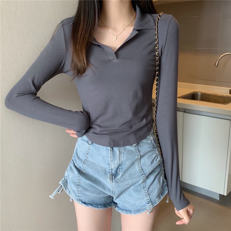 Áo thun polo tay dài màu sắc thời trang Hàn Quốc cho nữ | BigBuy360 - bigbuy360.vn