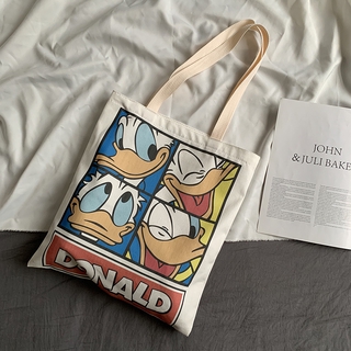 ⭐Cuộc sống ở góc⭐Túi Vải Nữ Một Vai Vịt Donald Nhật Bản Bông Tai Kẹp ulzzang Hoạt Hình Anime Dây Kéo Sinh Viên Túi Vải Mua Sắm