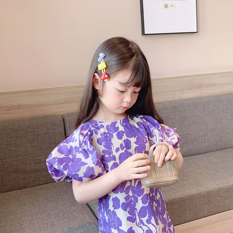 BEAR LEADER Đầm Tay Phồng In Hoa Phong Cách Hàn Quốc Thời Trang Mùa Hè Mới 2023 Dành Cho Bé Gái