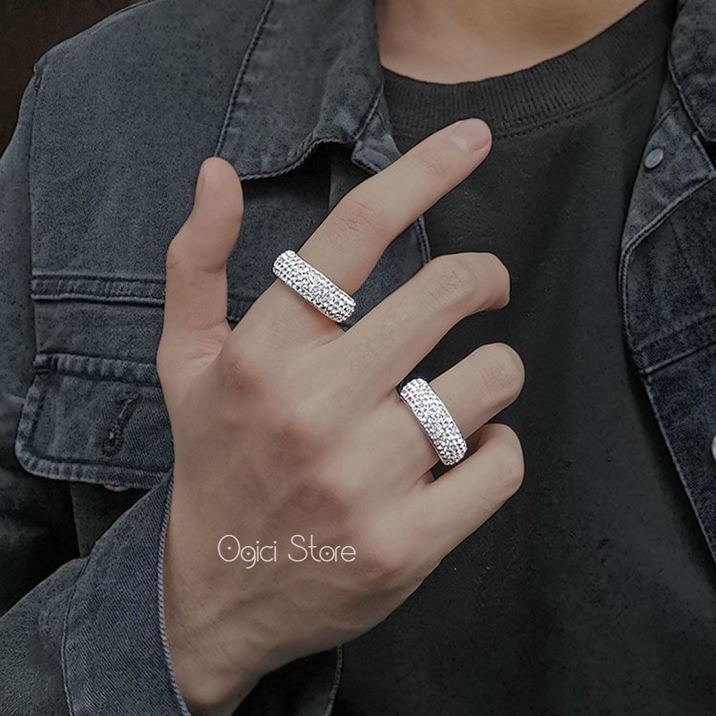 Nhẫn nam nữ thép không gỉ thời trang, Nhẫn nam họa tiết đính đá lấp lánh phong cách thanh lịch sang trọng, Unisex