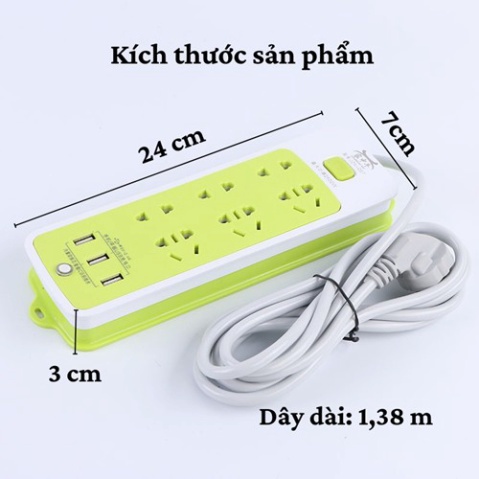 Ổ cắm điện - ổ điện chống giật gồm 6 lỗ 3 cổng usb đa năng có đèn ngủ tiện dụng. An toàn khi sử dụng.