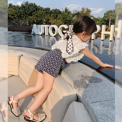 Set Áo Sát Nách Phối Ren + Quần Short In Hoa Cho Bé Gái