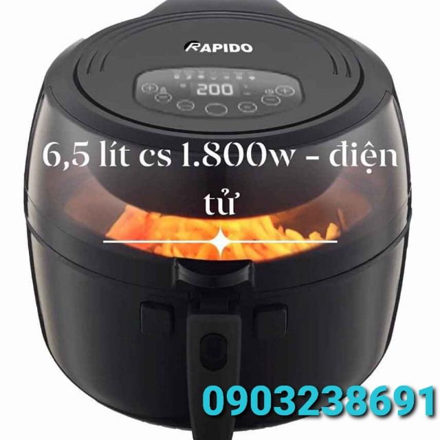 [ Siêu giảm giá] NỒI CHIÊN KHÔNG DẦU RAPIDO 6.5D- 1800W ĐIỆN TỬ ( có sẵn, có quà tặng)