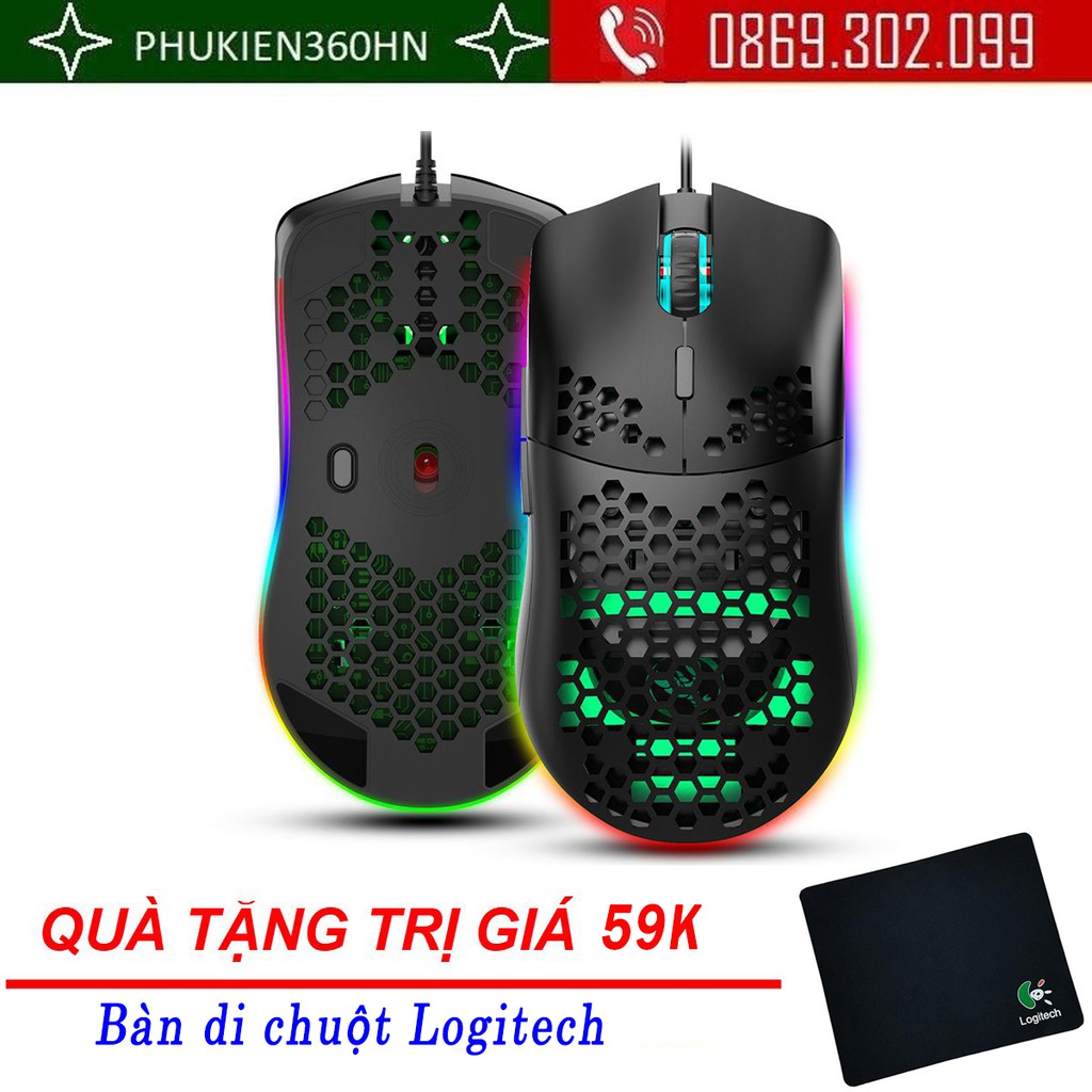 (Quà tặng 59k) Chuột Quang MACRO HXJS J900 RGB Bề Mặt Lưới Xuyên Thấu Cực Đẹp DPI 6400 - Hàng chính hãng