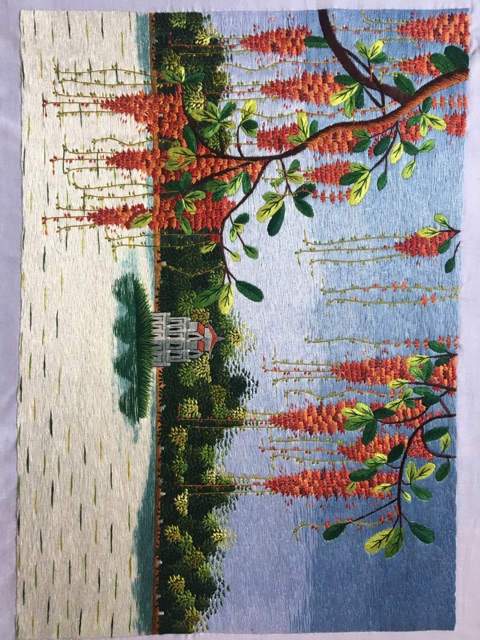 Tranh thêu tay phong cảnh Tháp Lộc Vừng 35x50cm