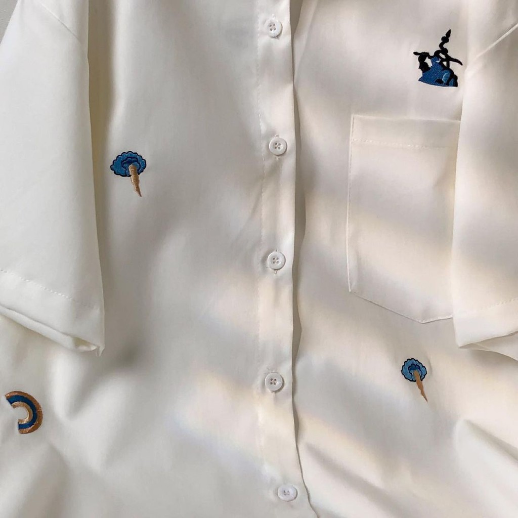 Áo Sơ Mi Tay Lỡ Nữ Thêu Hoạ Tiết BORI Vải Kate Hàn Unisex | BigBuy360 - bigbuy360.vn