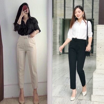 Quần Tây Nữ Dáng Baggy Madela Lưng Cao Ôm Eo Tôn Dáng, Quần Vải Baggy Cạp Cao Phối Đai Phong Cách Công Sở