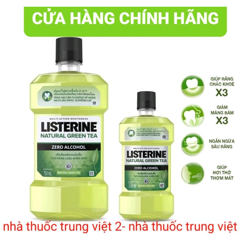 Combo 2 Chai Nước súc miệng Listerine trà xanh - Dung Tích 750ml + 250ml