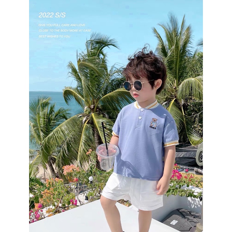 Set áo cổ dệt thêu gấu BRAVE bé trai