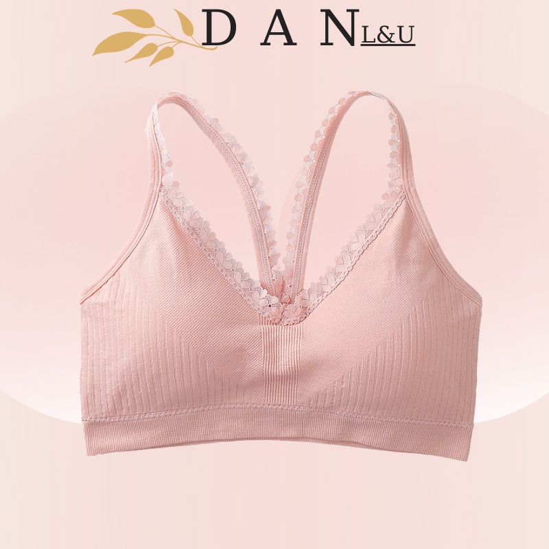 Áo Ngực 2 Quây Chéo Lưng Cotton Viền Ren Học Sinh DAN L&amp;U 2029