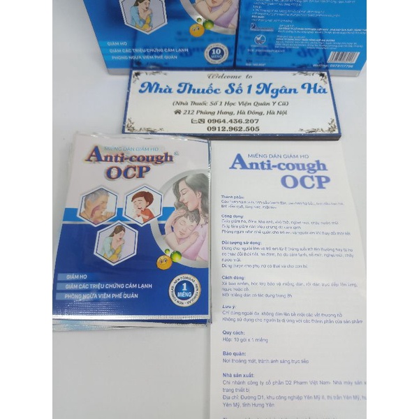1Miếng dán giảm ho Anti-cough OCP cho người lớn và Trẻ em từ 6 tháng tuổi : giảm ho, đờm, khò khè, khó thở, nghẹt mũi