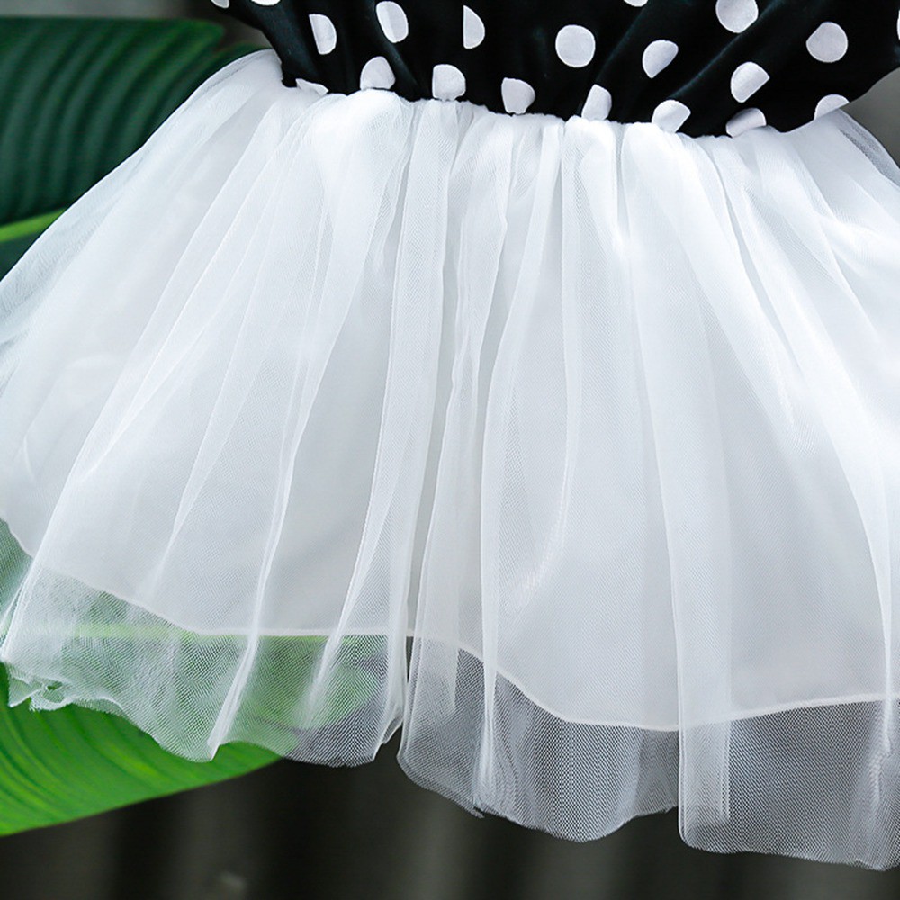 Đầm Xòe Phối Ren Màu Đỏ In Hình Chuột Mickey Thời Trang Cho Bé Gái