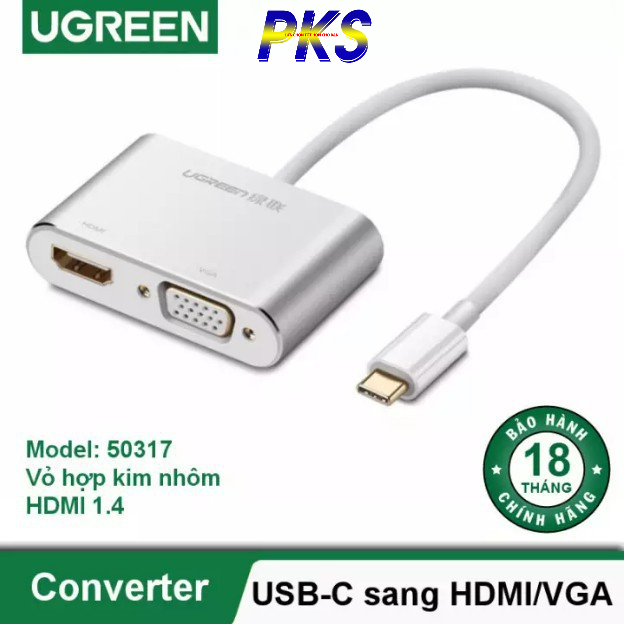 Cáp Chuyển USB Type C To HDMI Và VGA Chính Hãng Ugreen 50317 Vỏ Nhôm