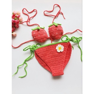 🍓Bikini dâu tây cute cho bé gái/Bikini bằng len handmade làm theo size🍓