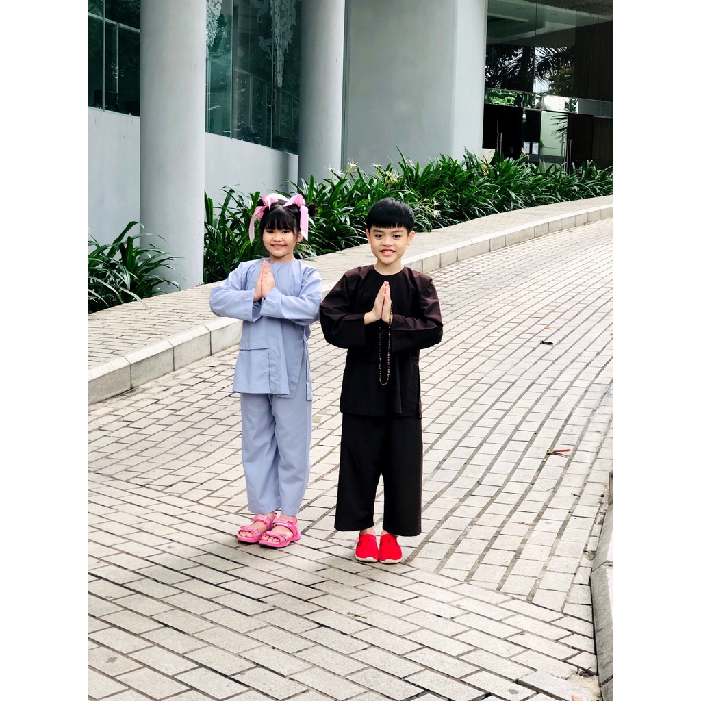 Bộ lam đi chùa cho bé  kiểu vạt hò