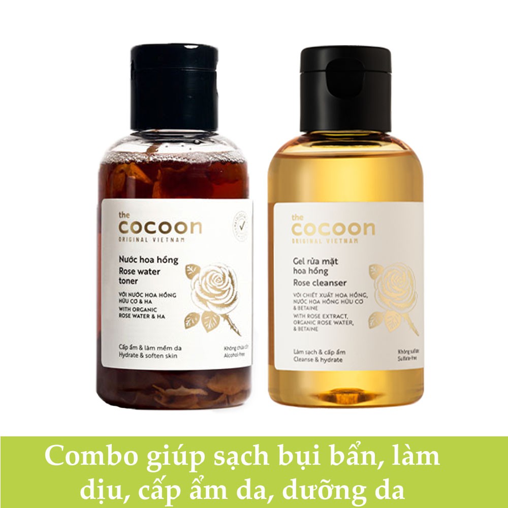 Combo Nước hoa hồng cocoon 140ml + Gel rửa hoa hồng cocoon 140ml