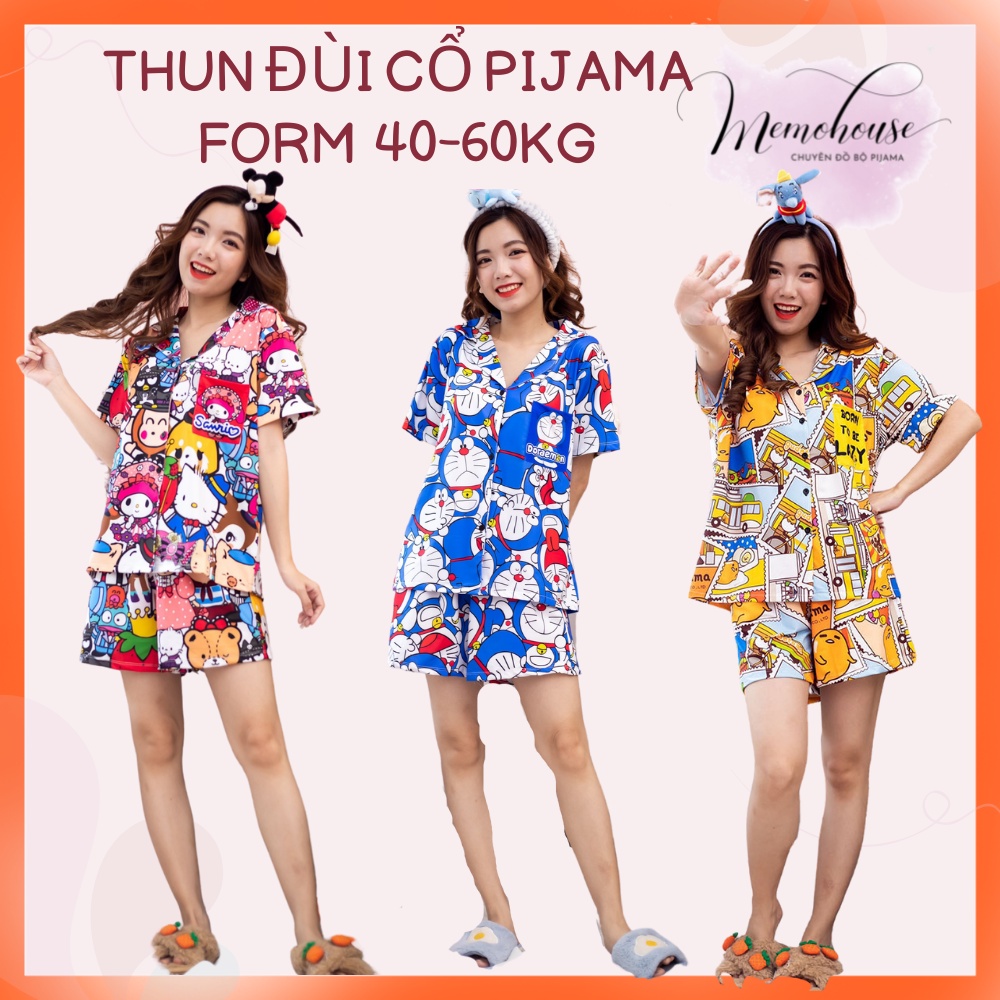 Đồ Bộ Pijama Thun đùi họa tiết dễ thương (Cổ sơ mi)