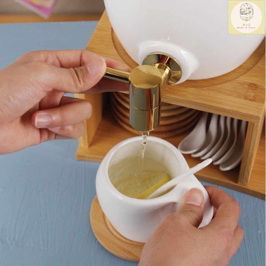 BỘ ẤM CHUM SỨ CAO CẤP + Tặng kèm kệ chống mối mọt, 6 muỗng sứ sang trọng,  bình dung tích lớn chịu được nhiệt cao