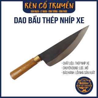 Dao Bầu - Lọc nhà bếp thép nhíp xe ô tô - khâu Inox - cán gỗ lọc thịt, thái thịt, rau củ,...rèn thủ công Lý Nhân