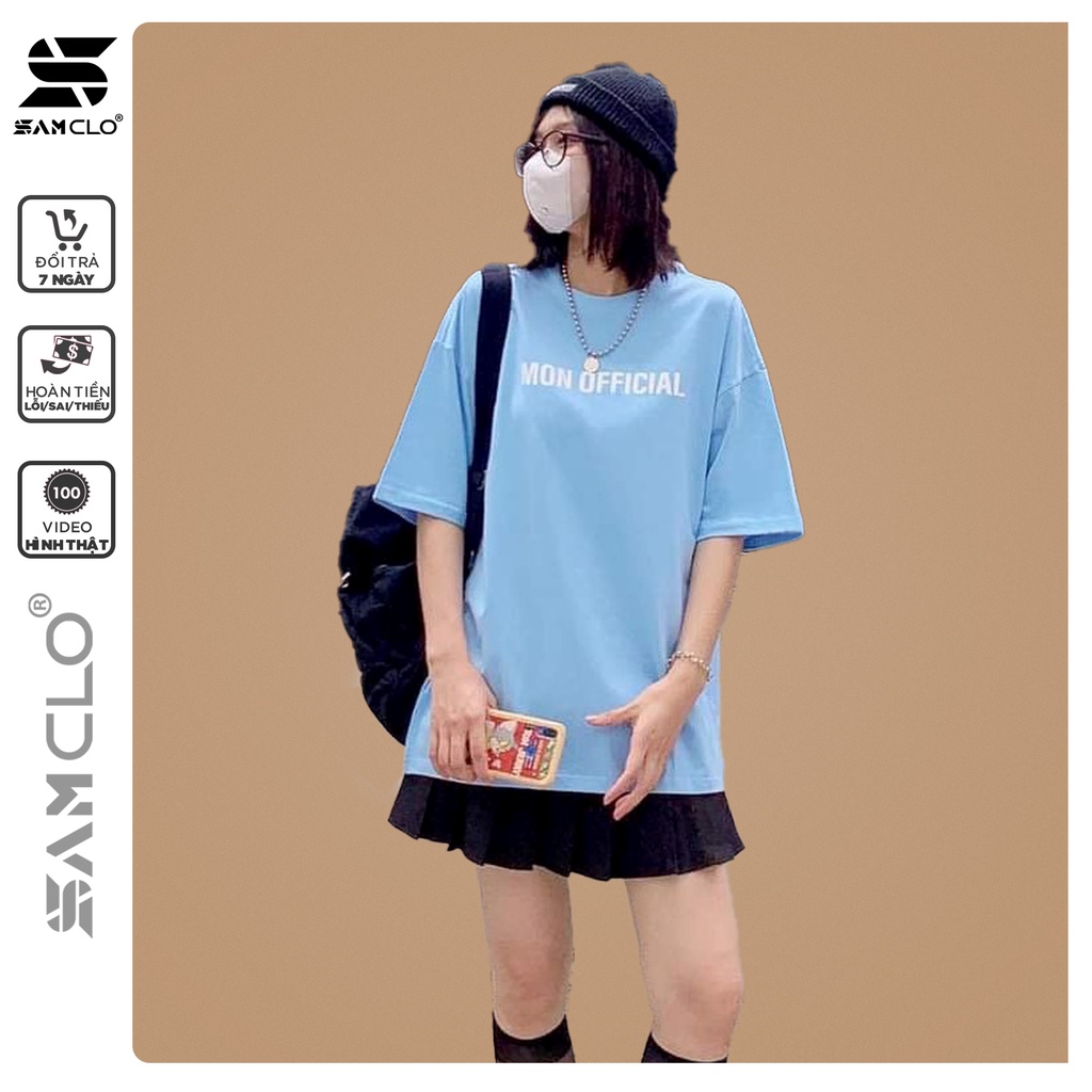 Áo phông nữ tay lỡ SAM CLO freesize thun form rộng dáng Unisex - mặc cặp, nhóm, lớp thêu chữ MON OFFICIAL
