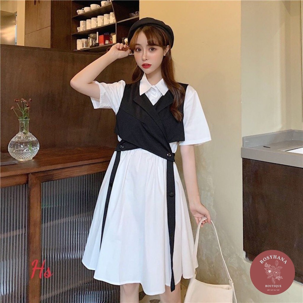 Set Váy Sơ Mi Kèm Gile Chất Liệu Đũi Xưởng_ROSYHANA_CÓ ĐÁNG GIÁ VÀ VIDEO