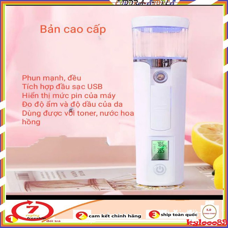 Xông mặt đo độ ẩm, Máy xịt khoáng xông mặt nano mini,đo độ nhờn của da ,kiêm sặc dự phòng