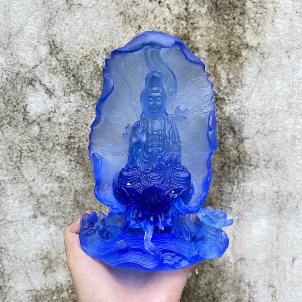 Tượng Quan Âm Lá Sen Đá Lưu Ly Cao Cấp Cao 16cm - Trang Trí Ô Tô Siêu Đẹp