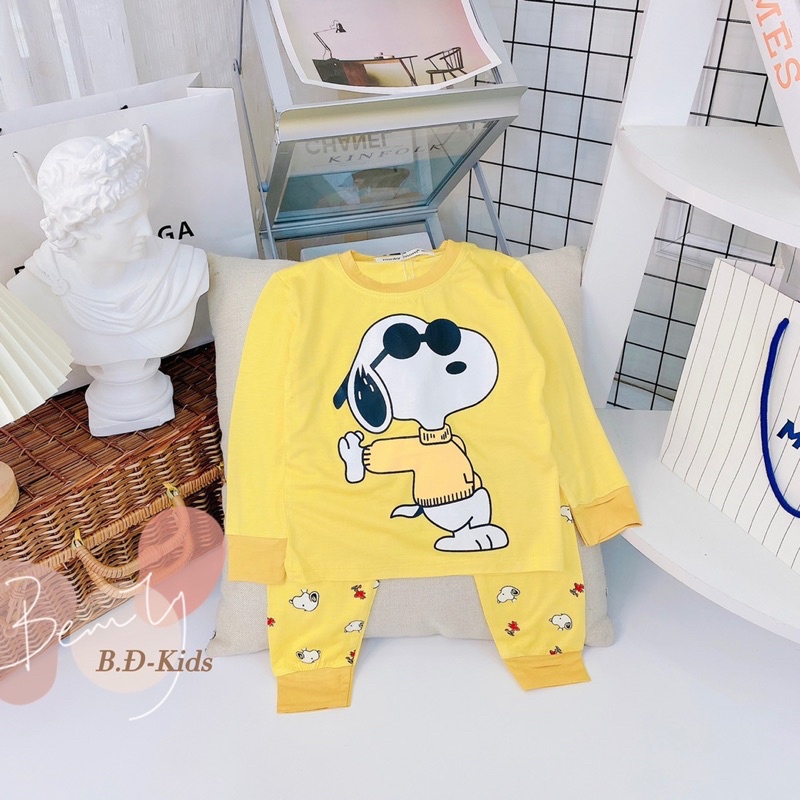 TD28  bộ tay dài quần dài thun lạnh snoopy đeo kính cá heo cho trẻ từ 8kg đến 24kg