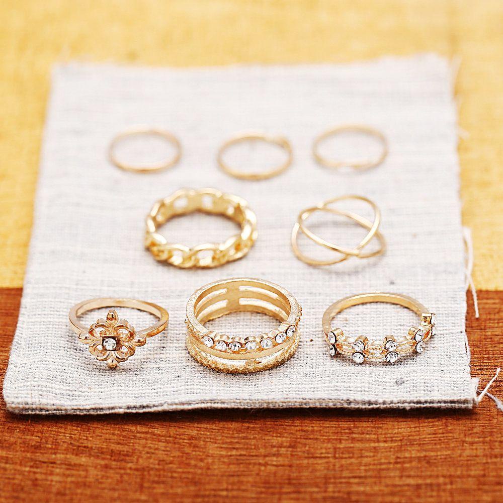 EUCA Set 8 Nhẫn Đính Đá Phong Cách Vintage