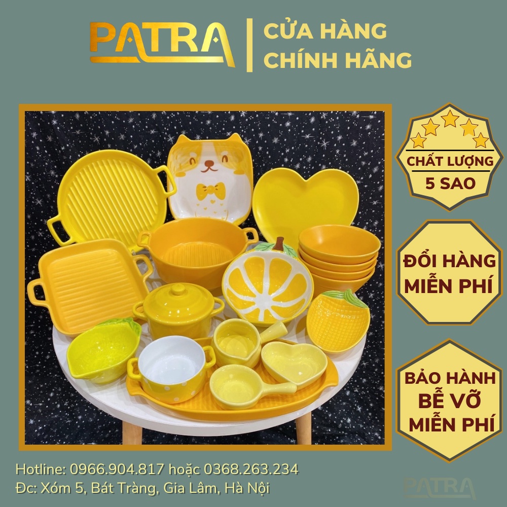 Set bộ bát đĩa sứ tông màu vàng nhiều món xinh xắn, bộ đồ ăn phong cách Bắc Âu, tô cách điệu, chén dĩa sứ ngộ nghĩnh