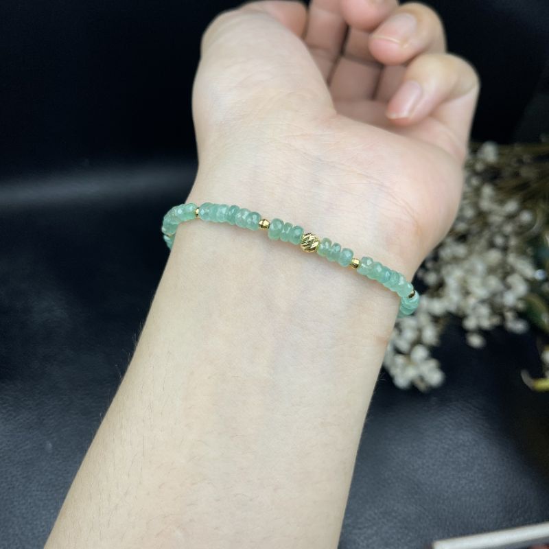 Vòng tay Emeral mix bi gold10k ☯ May Mắn ☯ Sức Khoẻ ☯ Tài Lộc ☯ Bình An ☯