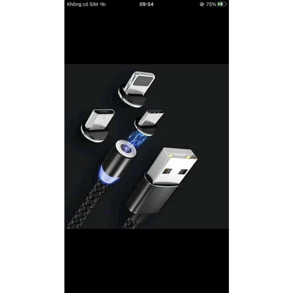 Cáp sạc từ hút nam châm đầu ip- micro USB-Type C-Dây dù-xoay 360 độ có LED cao cấp