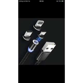 Cáp sạc từ hút nam châm đầu ip- micro usb-type c-dây dù-xoay 360 độ có led cao cấp