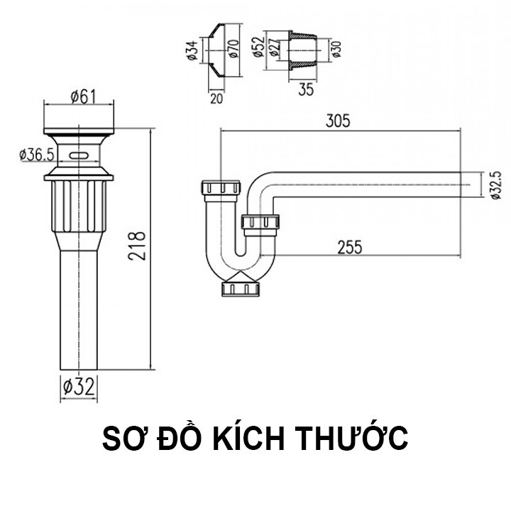 Bộ xi phông xả chậu lavabo cao cấp JUTON, đầu xả lật Inox, nhựa ABS bền bỉ, chắc chắn