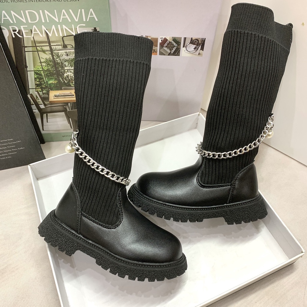 Bốt Chiến Binh Cao Cổ Chun Bé Gái/Giày boot đùi Bé Gái Sành Điệu Lót Nỉ_Có Sẵn!!!