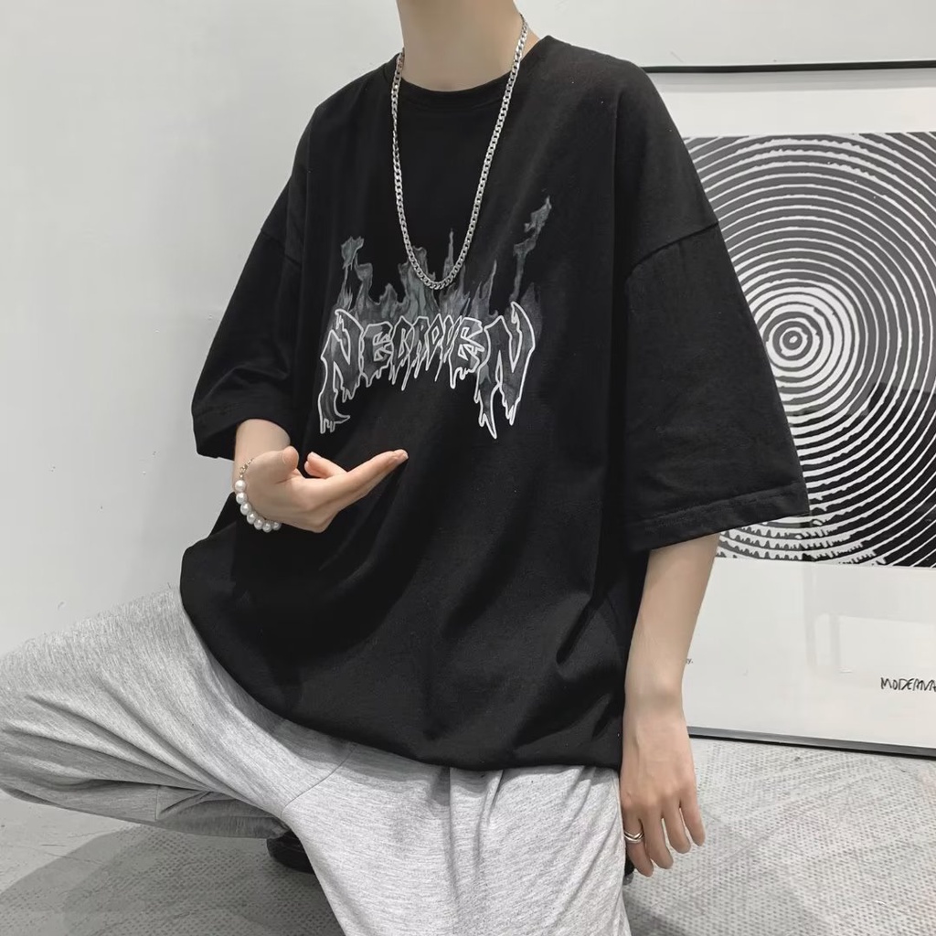 Áo Thun Dáng Rộng In Chữ Phong Cách Hàn Quốc Thời Trang Mùa Hè Cho Nam Và Nữ size M-8XL