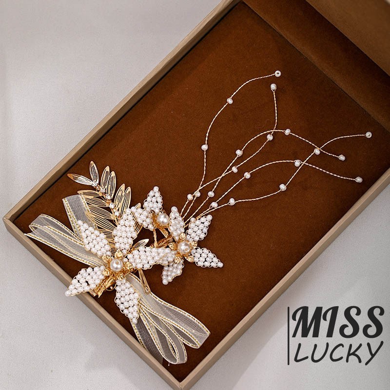 Set kẹp tóc hình bông hoa gắn đá giả và hạt ngọc trai thời trang thanh lịch cho nữ