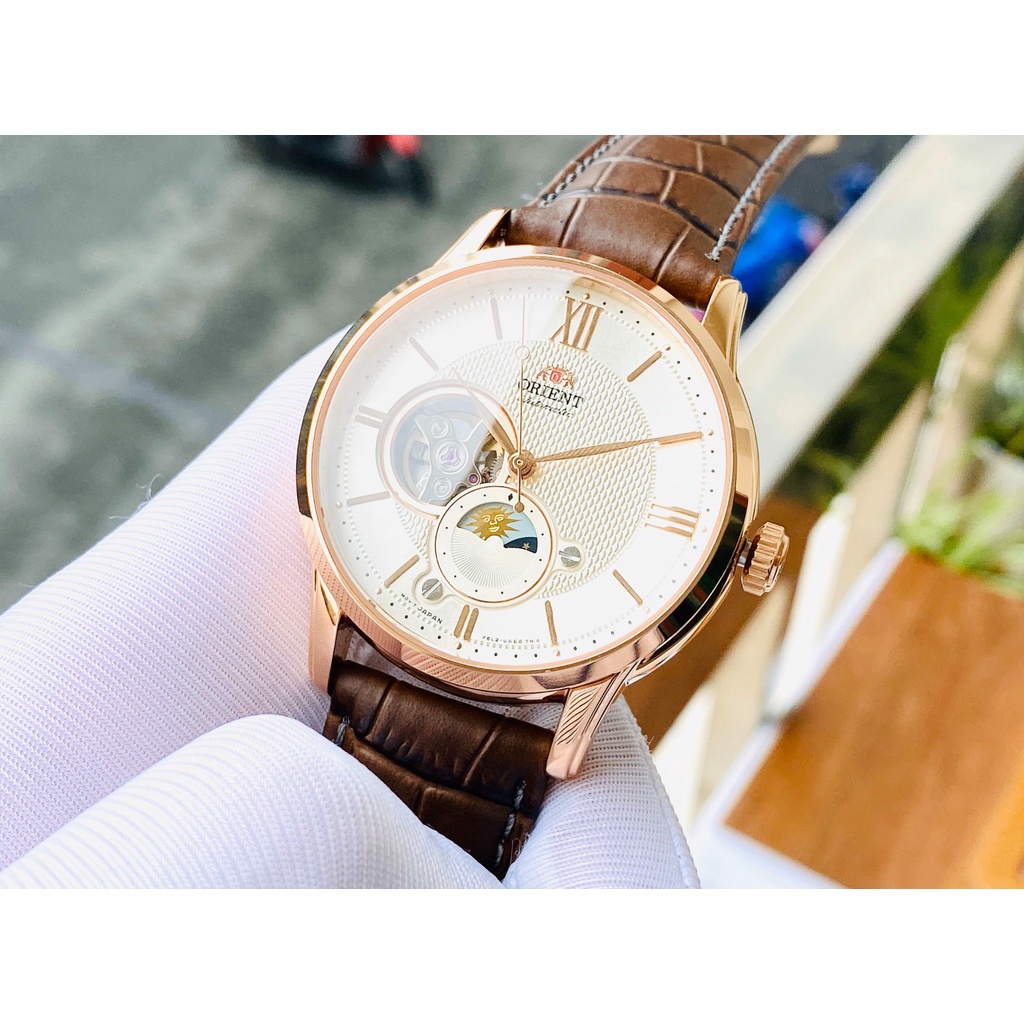 Đồng hồ nam chính hãng Orient Sun.Moon Gen 4 RA-AS0009S10B  Rose Gold - Máy cơ tự động - Kính Sapphire