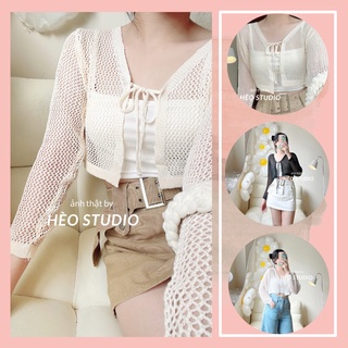 Áo Khoác Cardigan Lưới Dáng Ngắn Cột Dây Hèo Studio